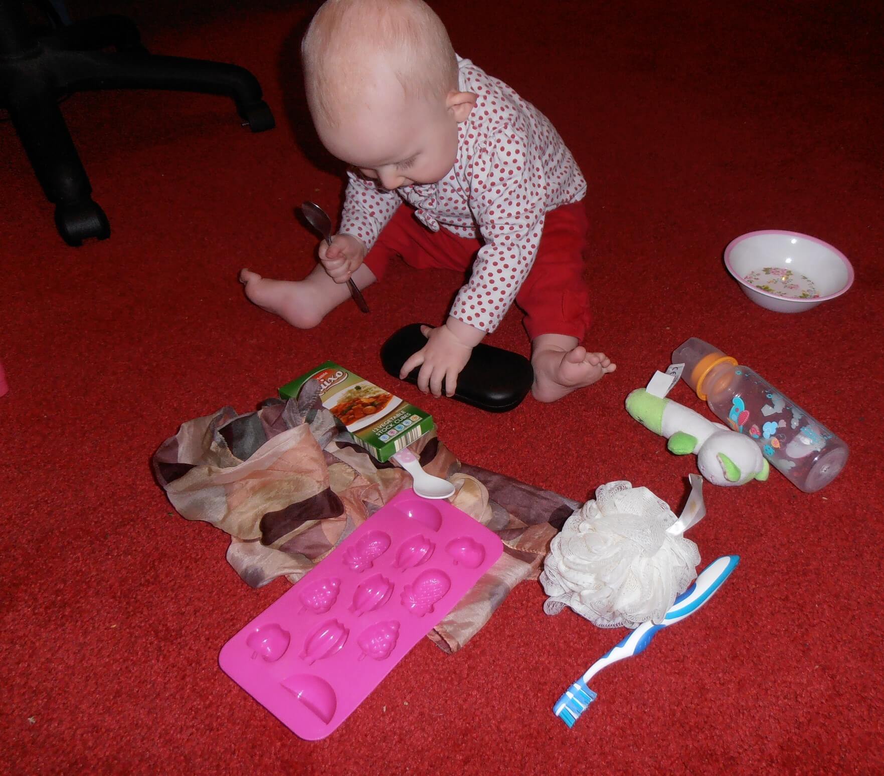 We gathered items for our treasure basket